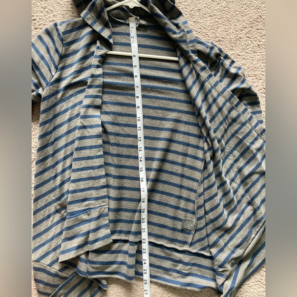 Retro-ology Hooded Cardigan with Pockets Grey and Blue Stripes Women’s S - Picture 7 of 7
